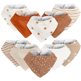 10-Pack Baby Neutral Rust Suns & Rainbows Jersey Bandana Bibs