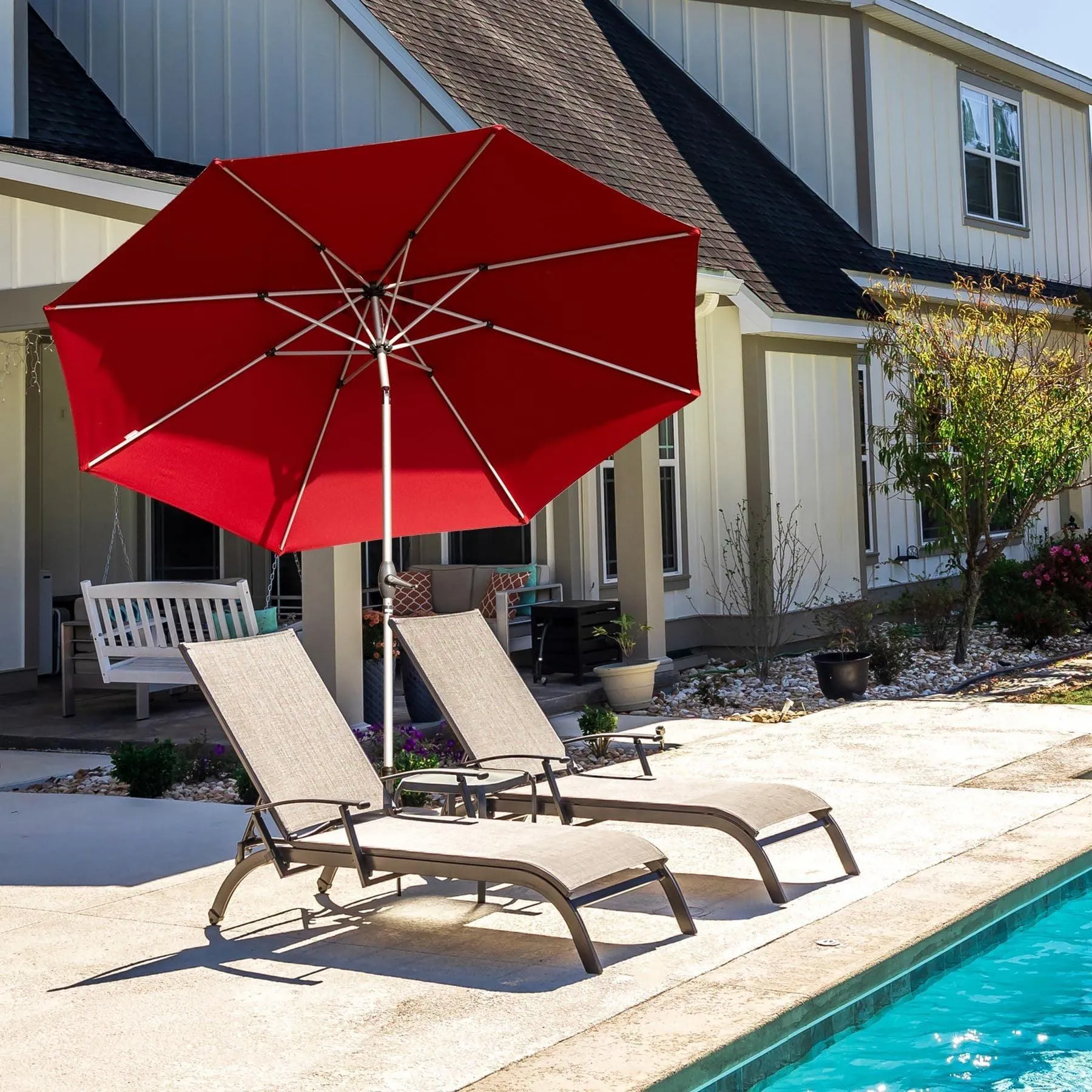 10FT Brick Red Patio Umbrella, Push-Button Tilt & Crank, UV Protection, Waterproof, 8 Ribs