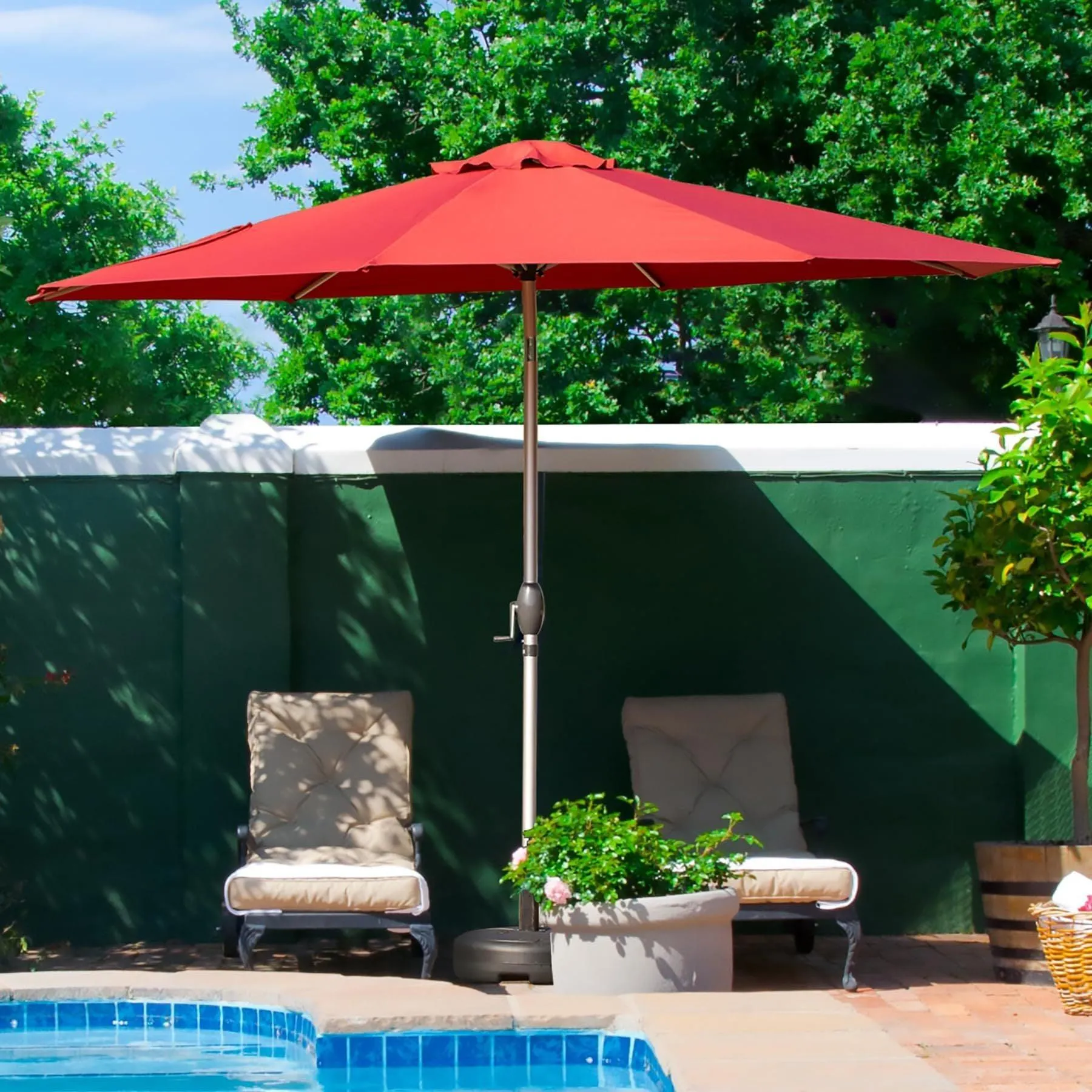 10FT Brick Red Patio Umbrella, Push-Button Tilt & Crank, UV Protection, Waterproof, 8 Ribs