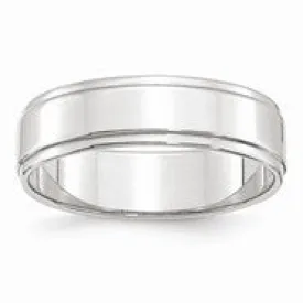 10k White Gold 6mm Flat with Step Edge Wedding Band Ring