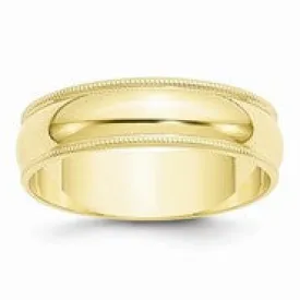 10k Yellow Gold 6mm Lightweight Milgrain Half Round Wedding Band Ring