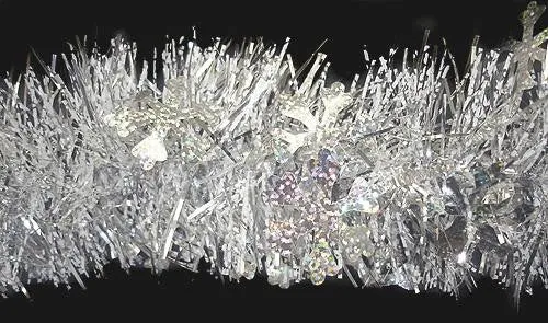 12' Shiny Silver Christmas Tinsel Garland with Holographic Snowflakes - Unlit