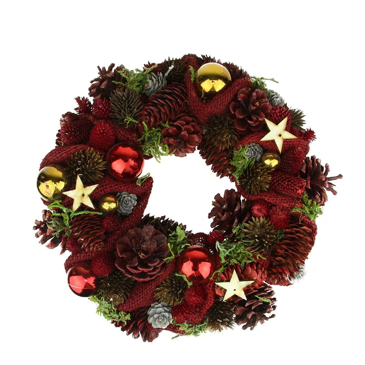 12.5" Red Burlap and Pine Cone Artificial Christmas Wreath - Unlit