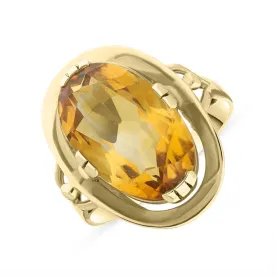 14ct Yellow Gold Citrine Oval Faceted Cut Unique Ring