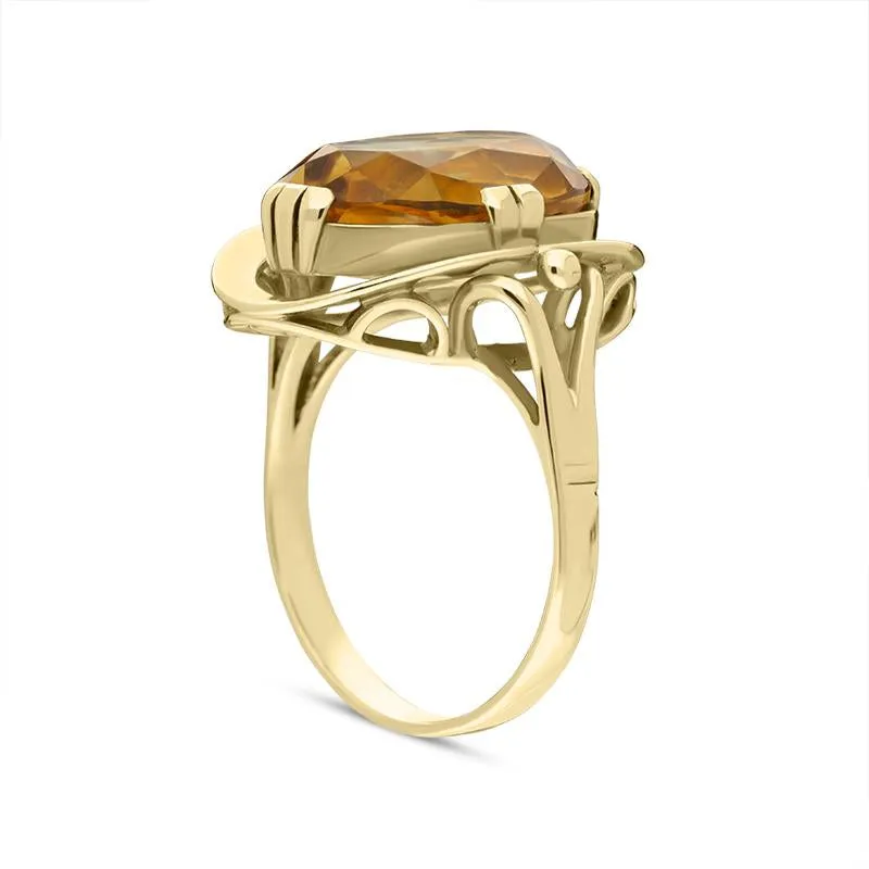 14ct Yellow Gold Citrine Oval Faceted Cut Unique Ring