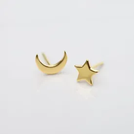 14k Gold Vermeil Small Moon and Star Studs