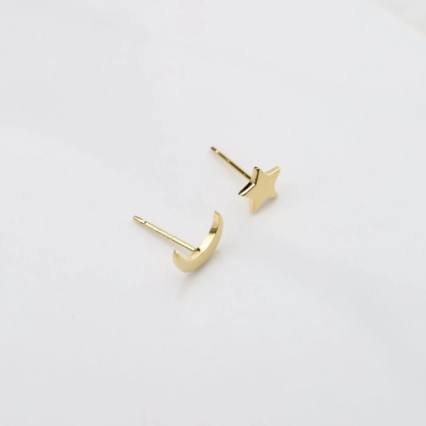 14k Gold Vermeil Small Moon and Star Studs