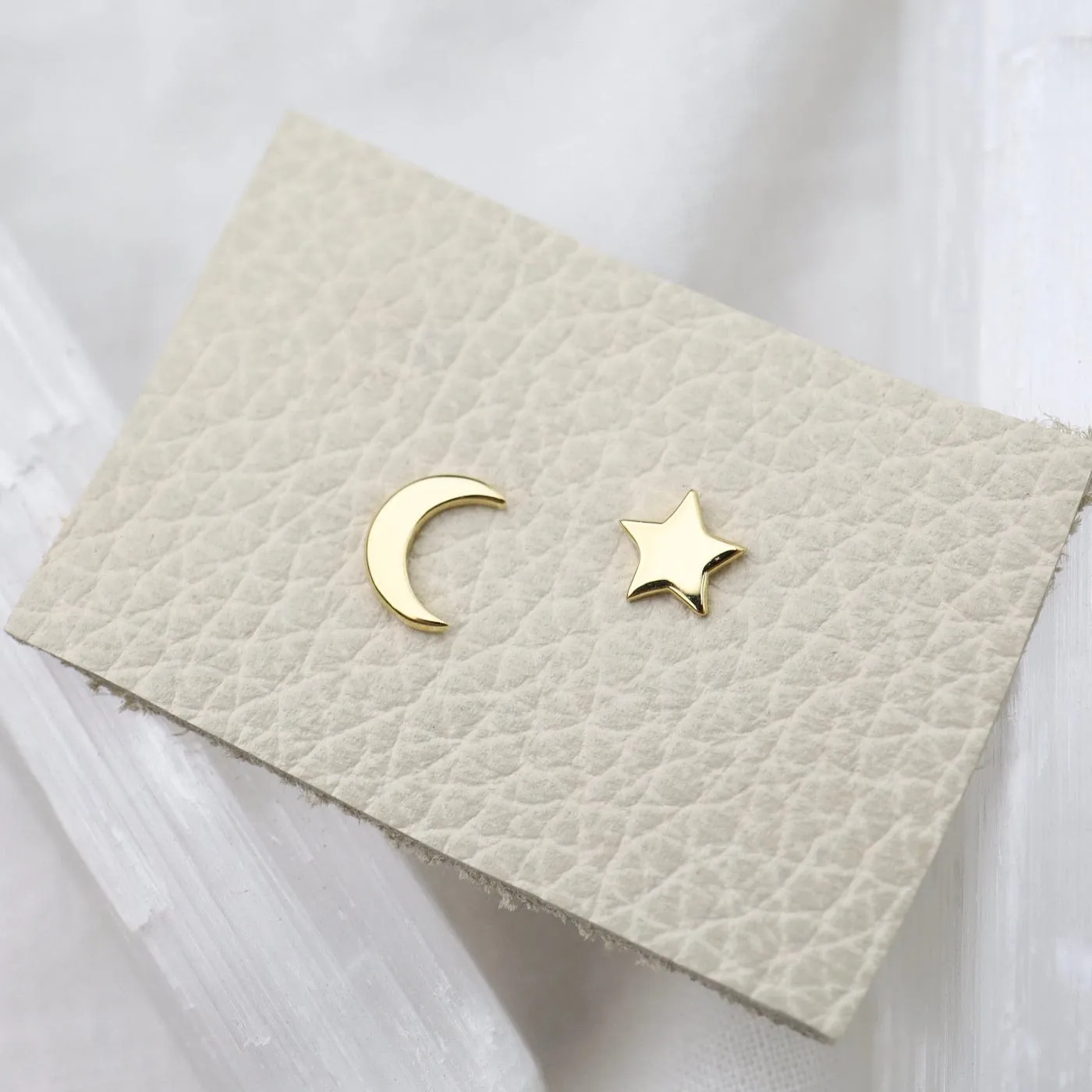 14k Gold Vermeil Small Moon and Star Studs