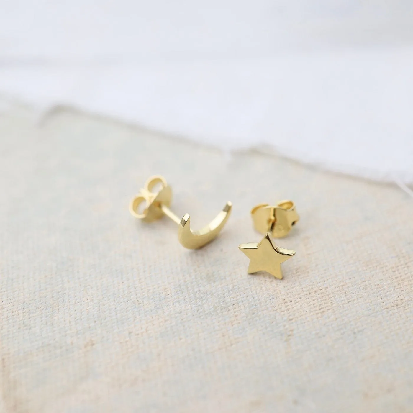 14k Gold Vermeil Small Moon and Star Studs