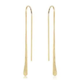 14K Long Hammered Teardrop Earring