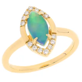 14K Yellow Gold Opal & Diamond Ring