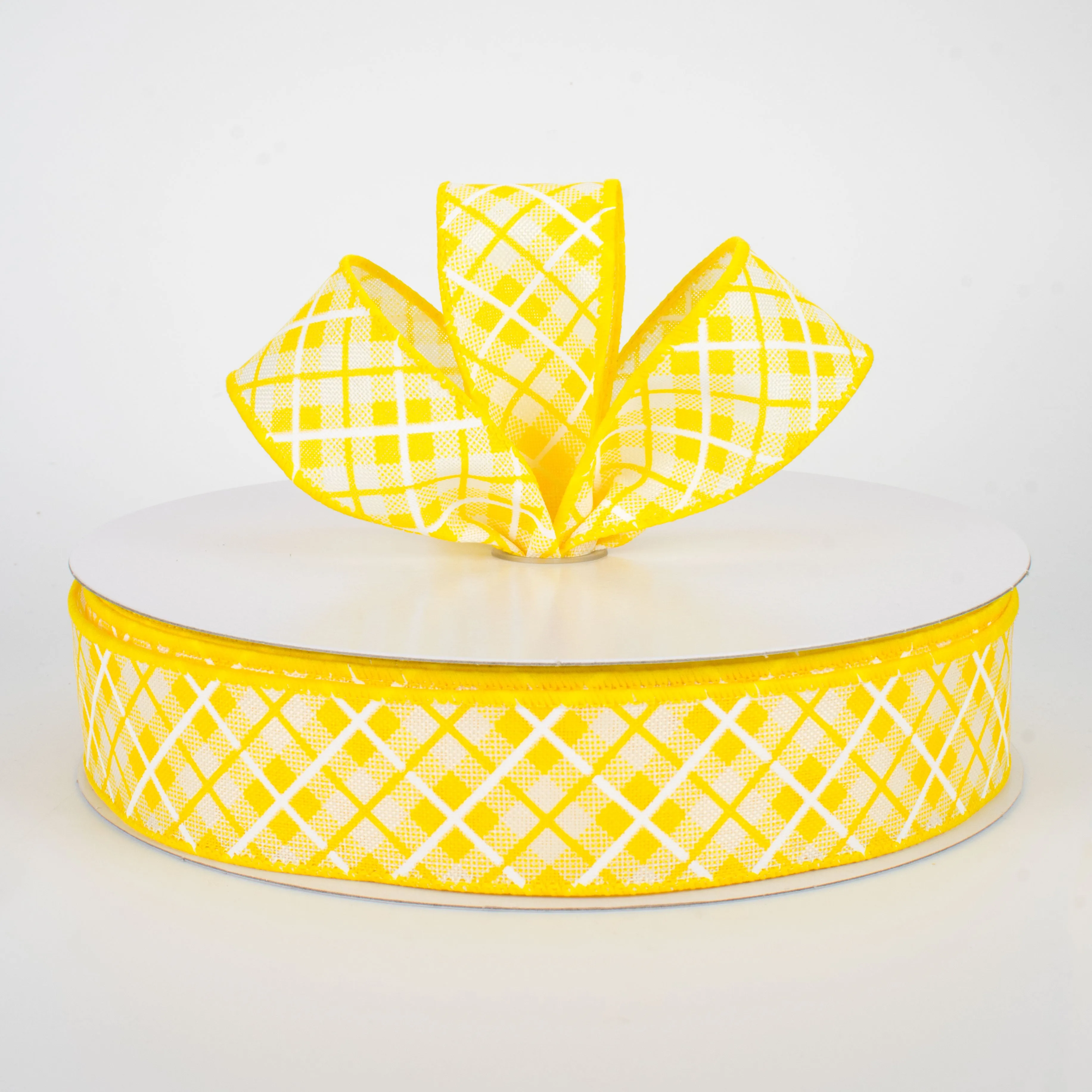 1.5" Argyle Plaid Ribbon: Yellow (50 Yards)