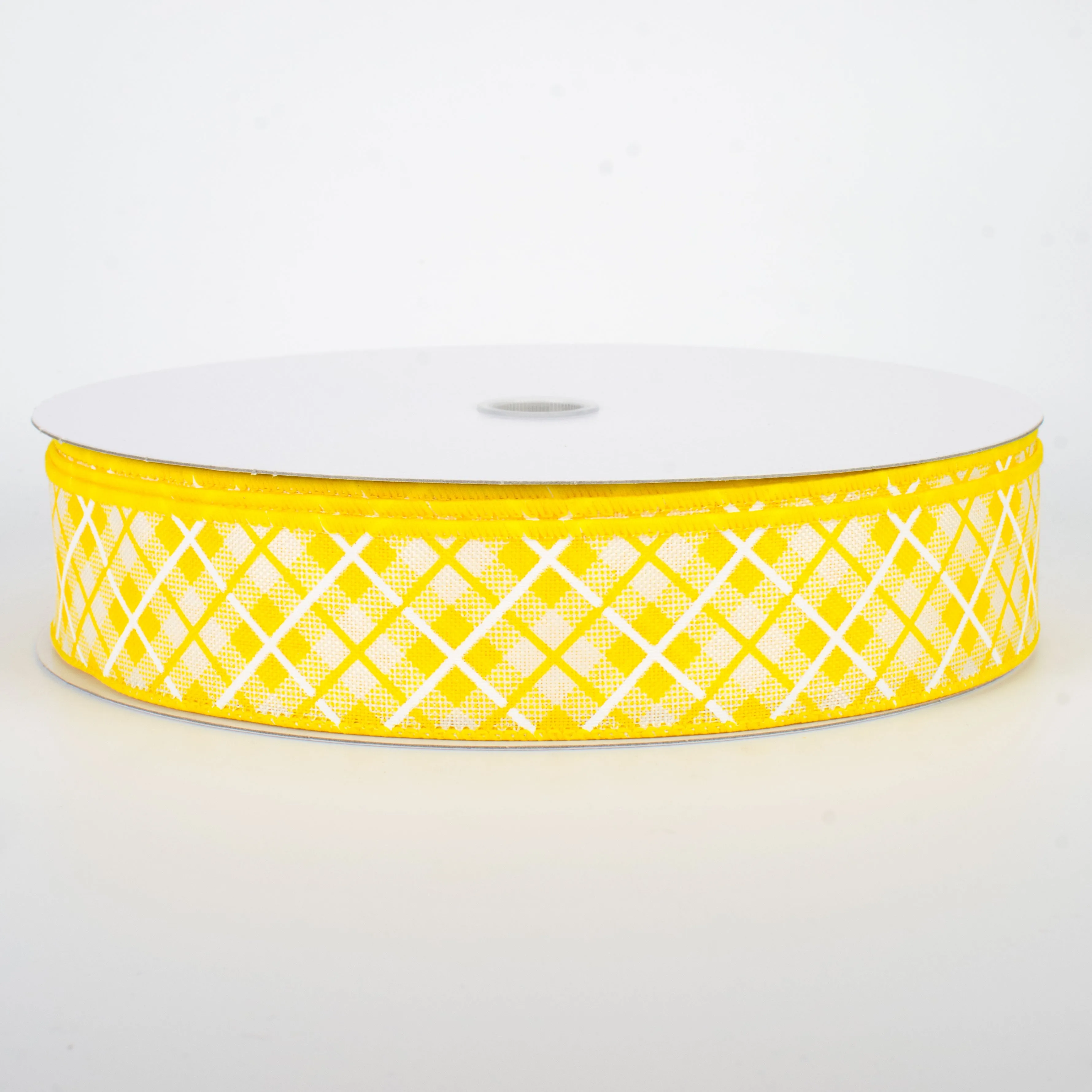 1.5" Argyle Plaid Ribbon: Yellow (50 Yards)