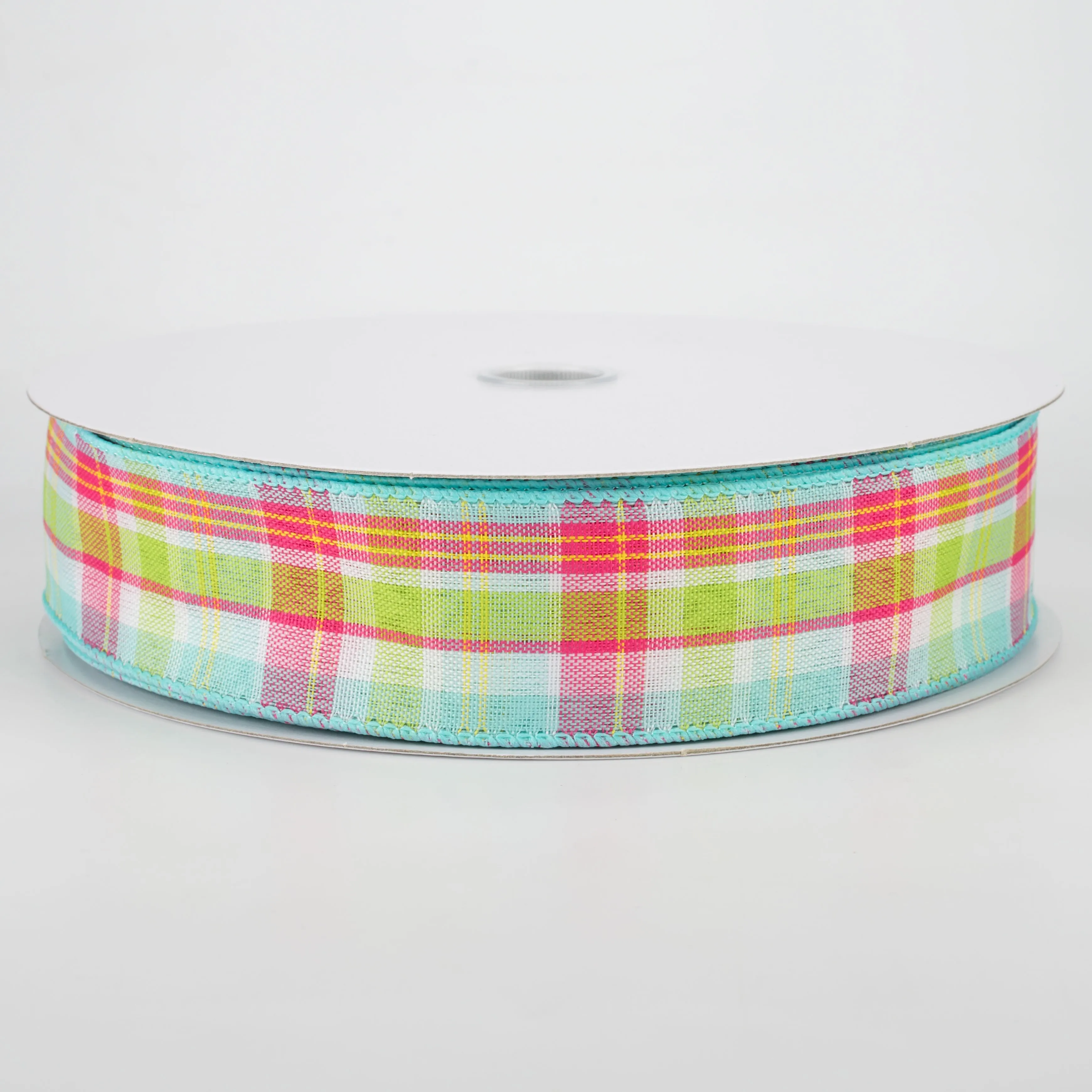 1.5" Bertie Plaid Ribbon: Aqua, Fuchsia, Yellow, White (50 Yards)