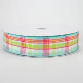 1.5" Bertie Plaid Ribbon: Aqua, Fuchsia, Yellow, White (50 Yards)