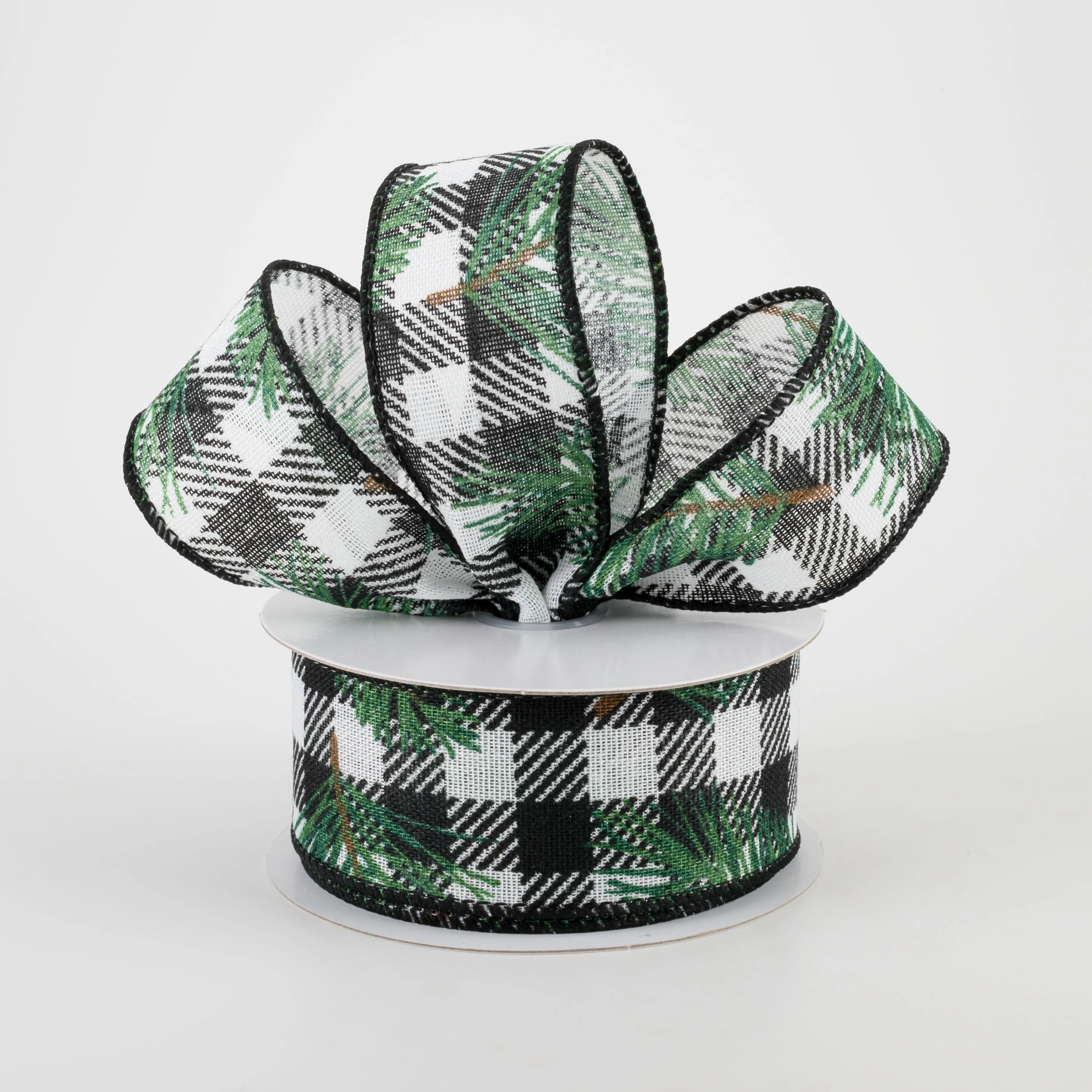 1.5" Black & White Buffalo Plaid Pine Needle Ribbon (10 Yards)