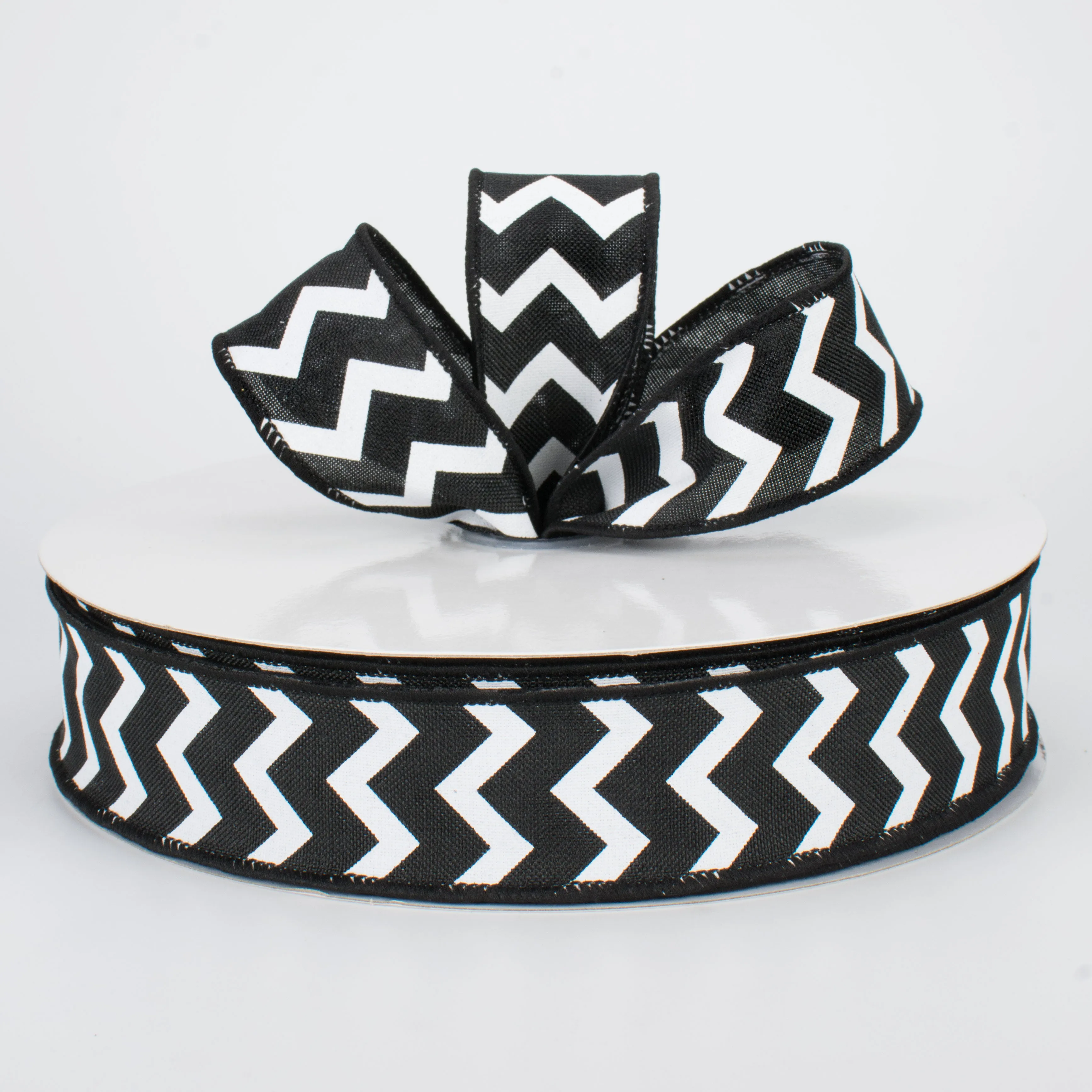 1.5" Canvas Chevron Ribbon: Black & White (50 Yards)