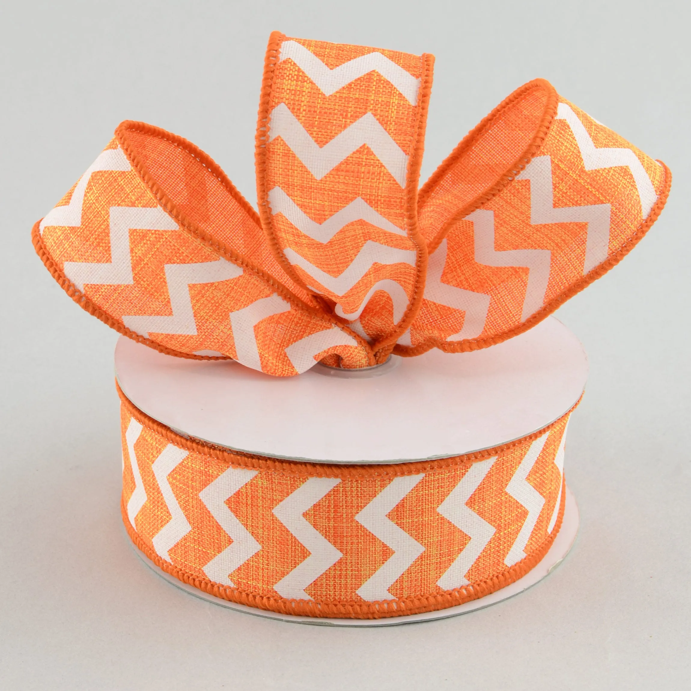 1.5" Canvas Chevron Ribbon: Orange & White (10 Yards)