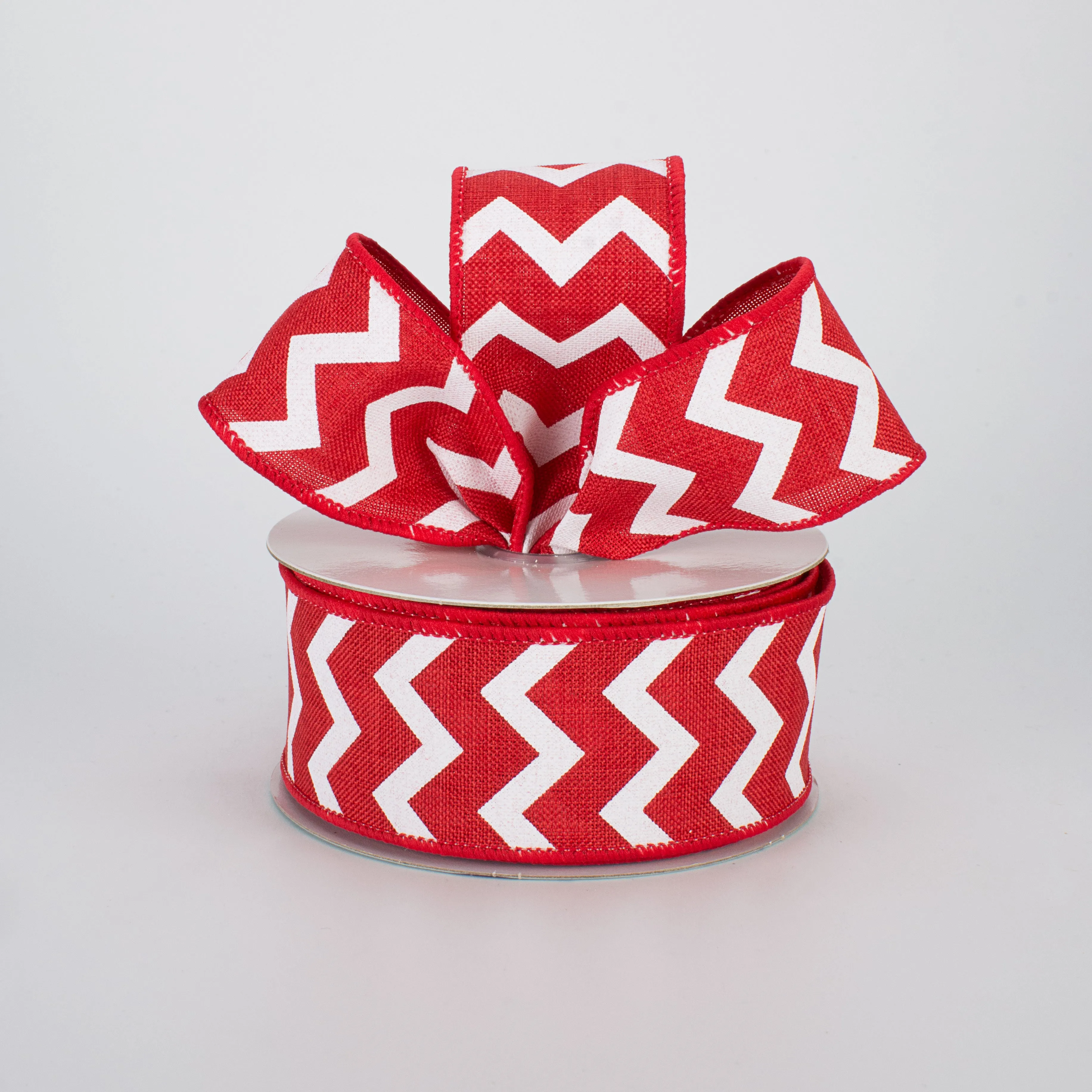 1.5" Canvas Chevron Ribbon: Red & White (10 yards)