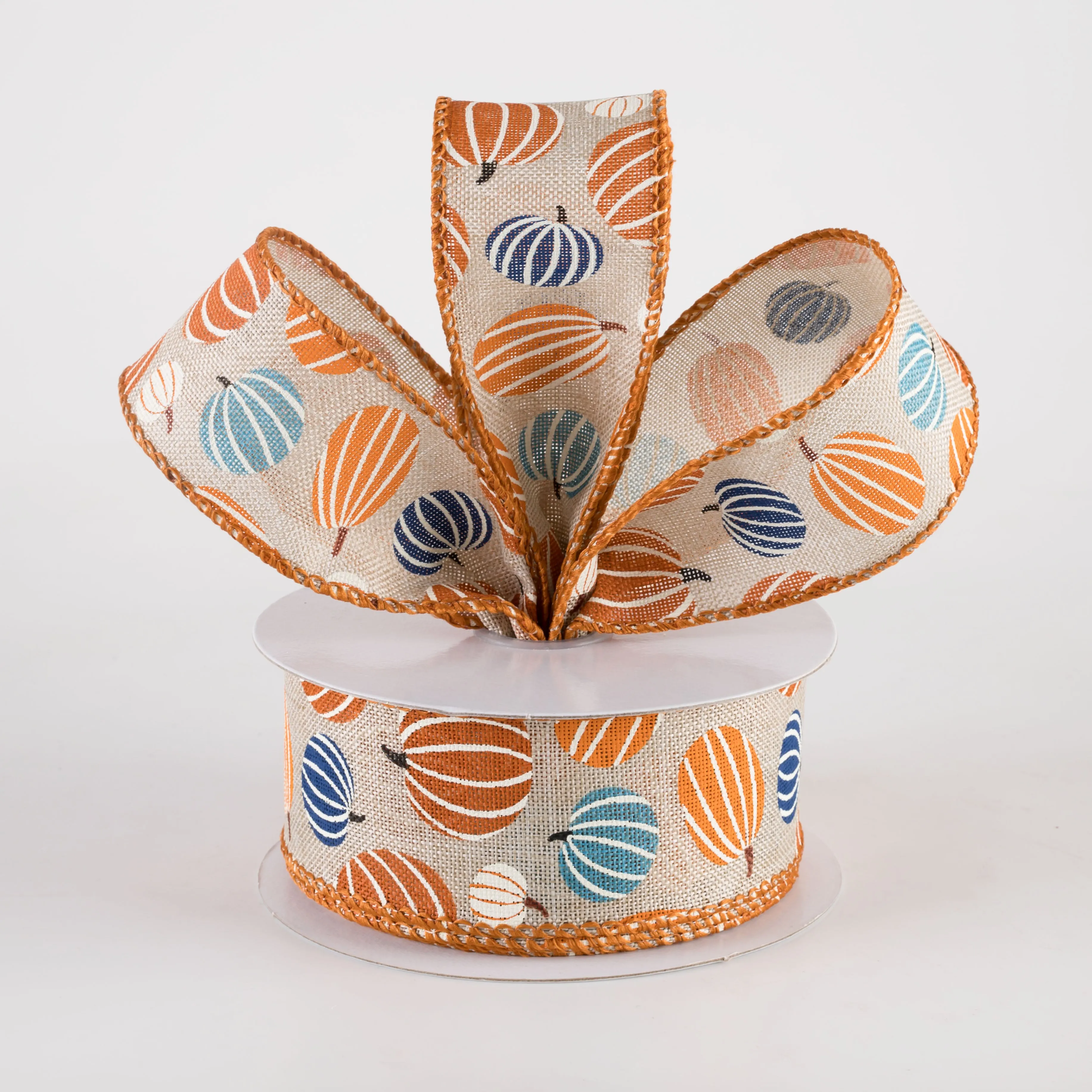 1.5" Canvas Pumpkin Stripes Ribbon: Blues & Oranges (10 Yards)