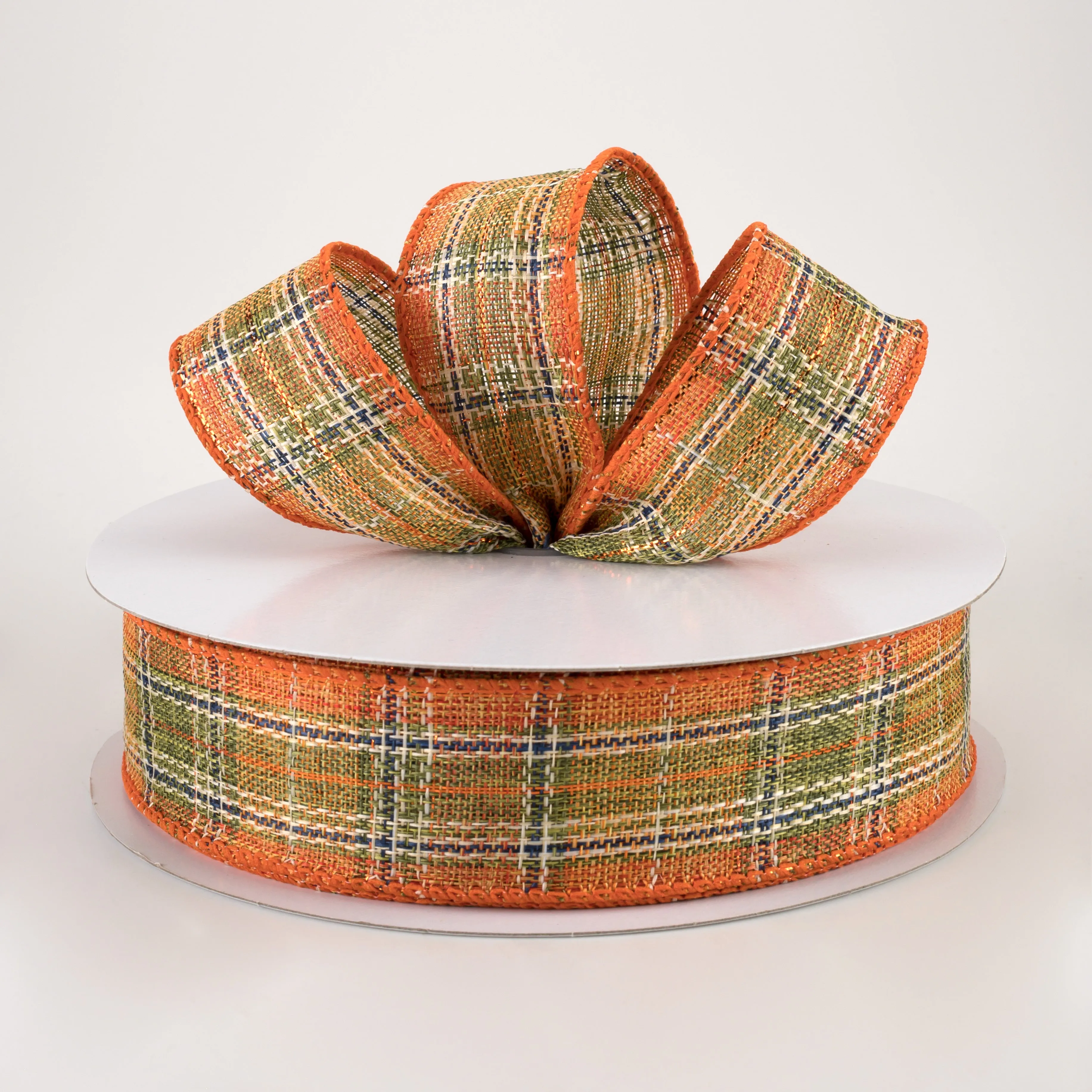 1.5" Coarse Weave Metallic Plaid Ribbon: Fall (50 Yards)