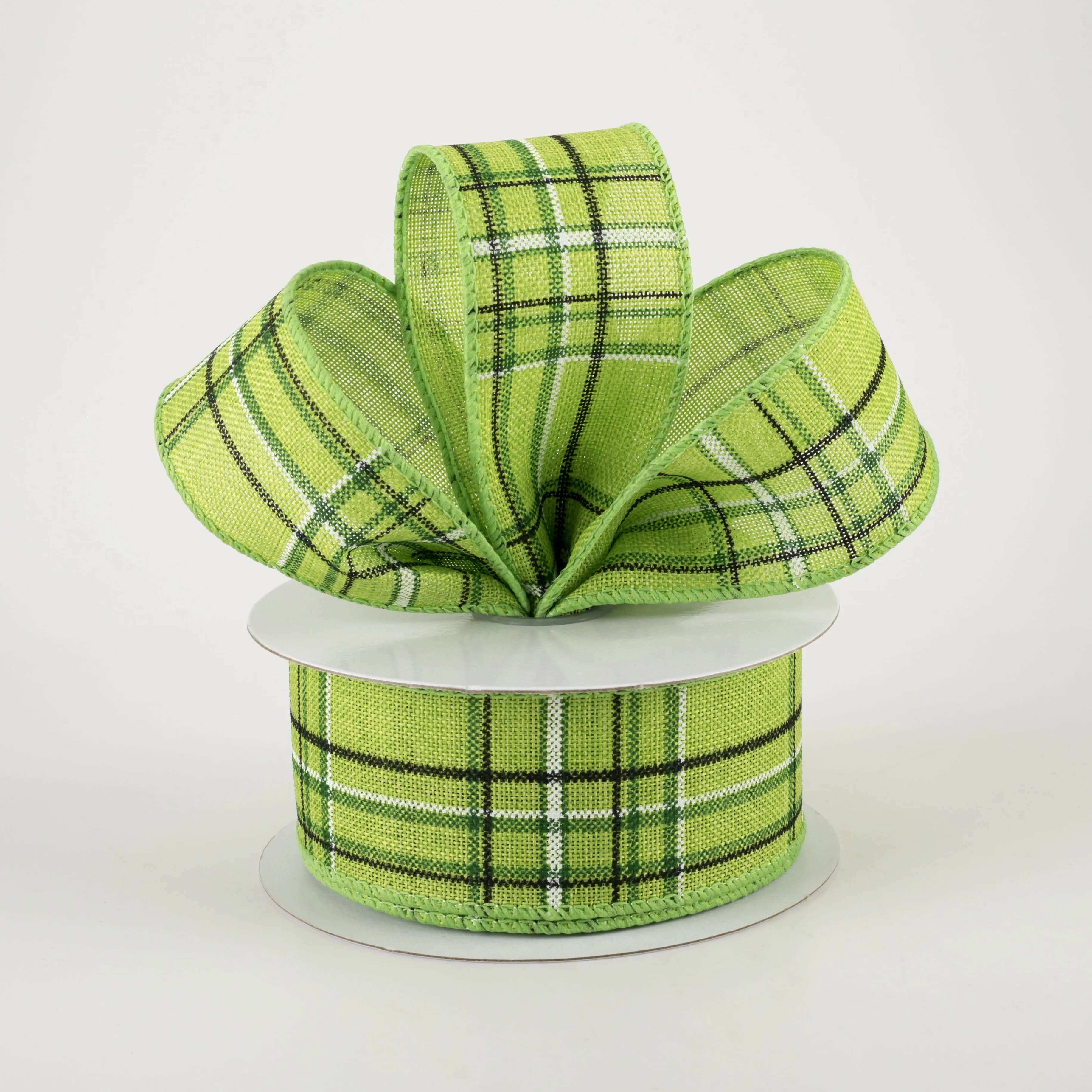 1.5" Cornelia Plaid Ribbon: Green, White & Black (10 Yards)