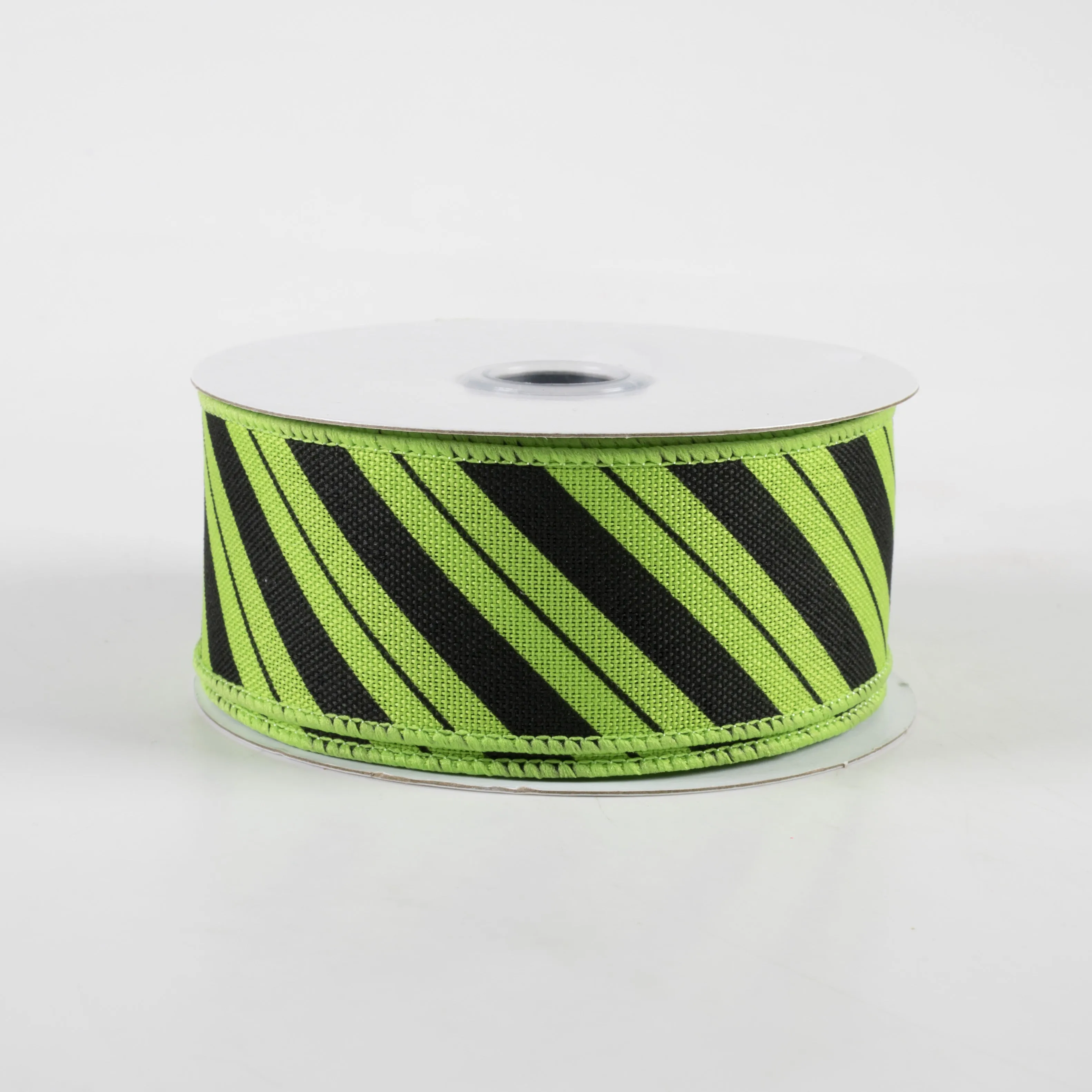 1.5" Diagonal Line Ribbon: Fresh Green & Black (10 Yards)