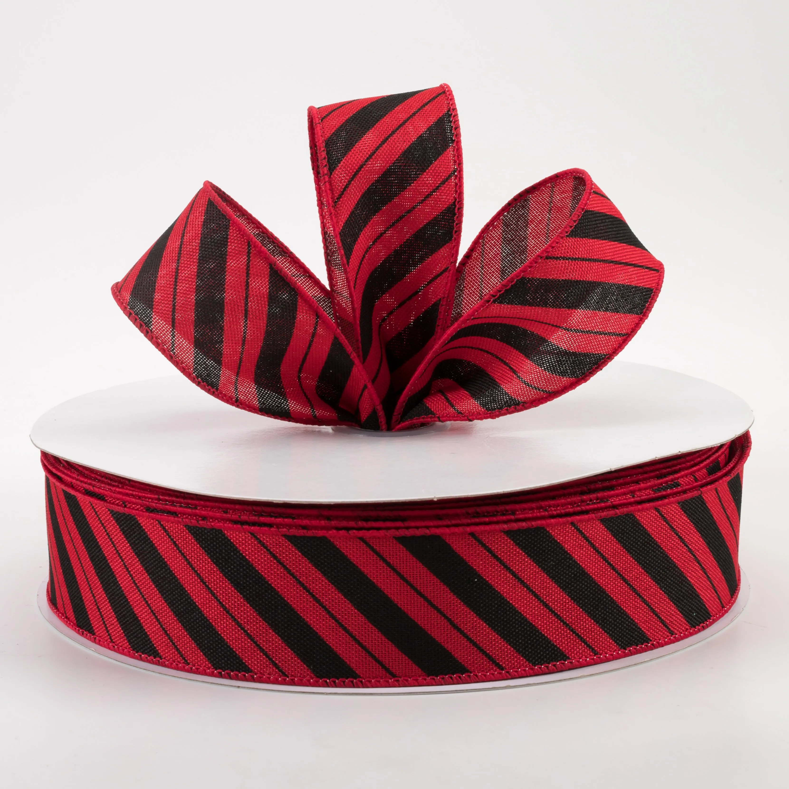 1.5" Diagonal Line Ribbon: Red & Black (50 Yards)