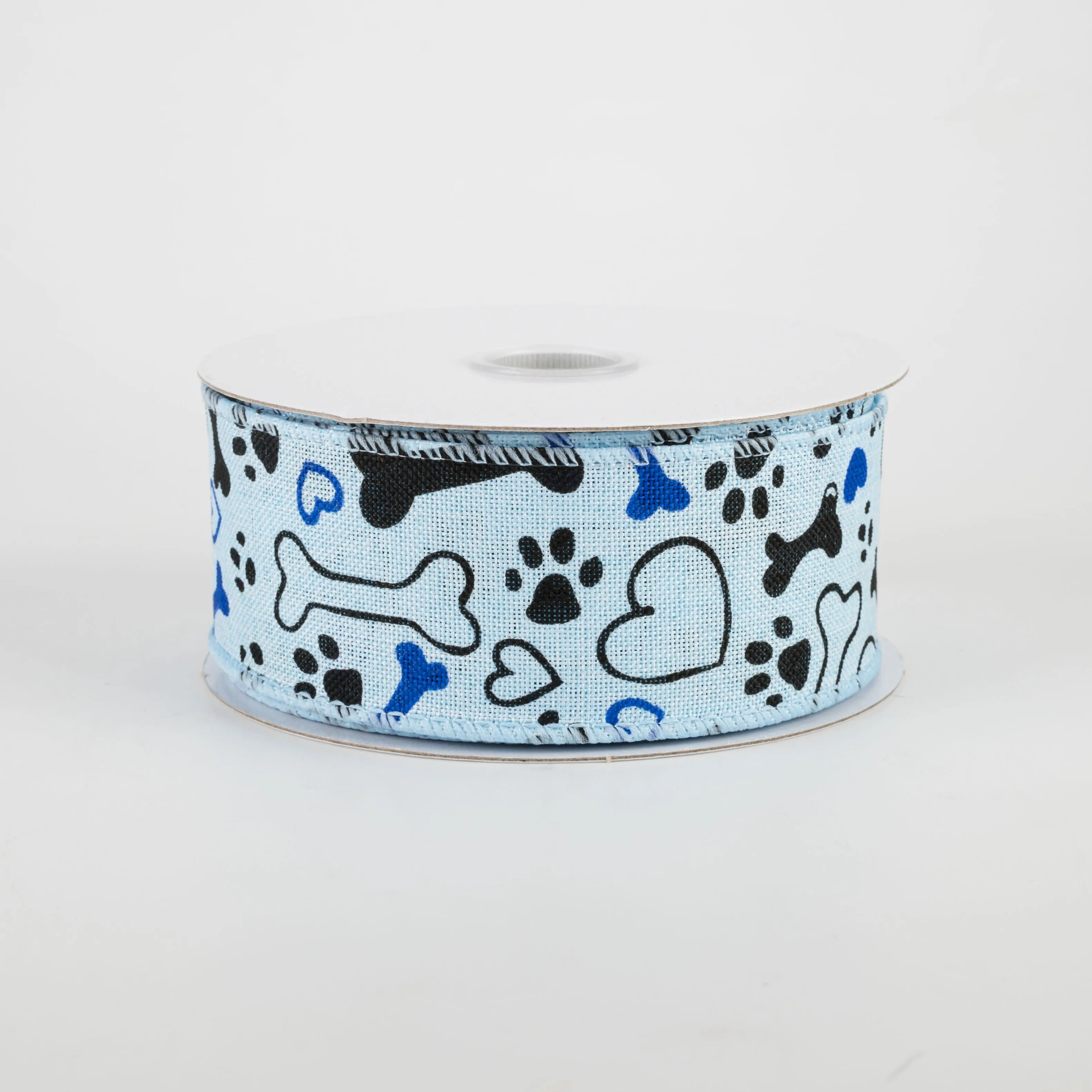 1.5" Dog Bone, Paw, Heart Ribbon: Light Blue (10 Yards)