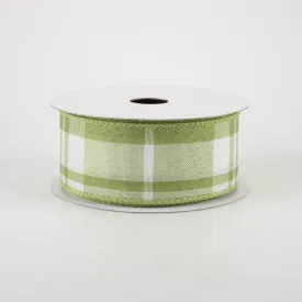 1.5" Eday Plaid Ribbon: Sage Green & White (10 Yards)