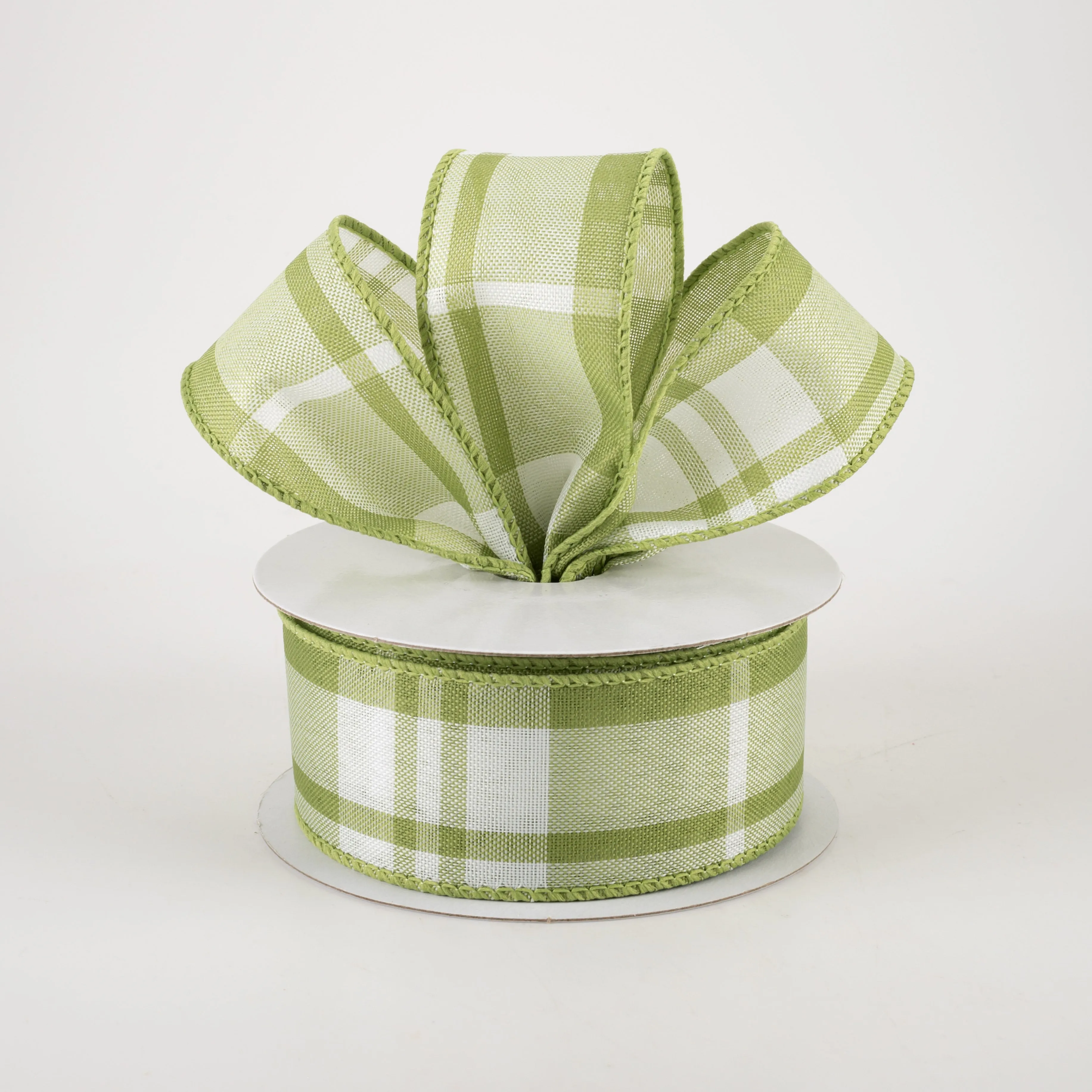 1.5" Eday Plaid Ribbon: Sage Green & White (10 Yards)