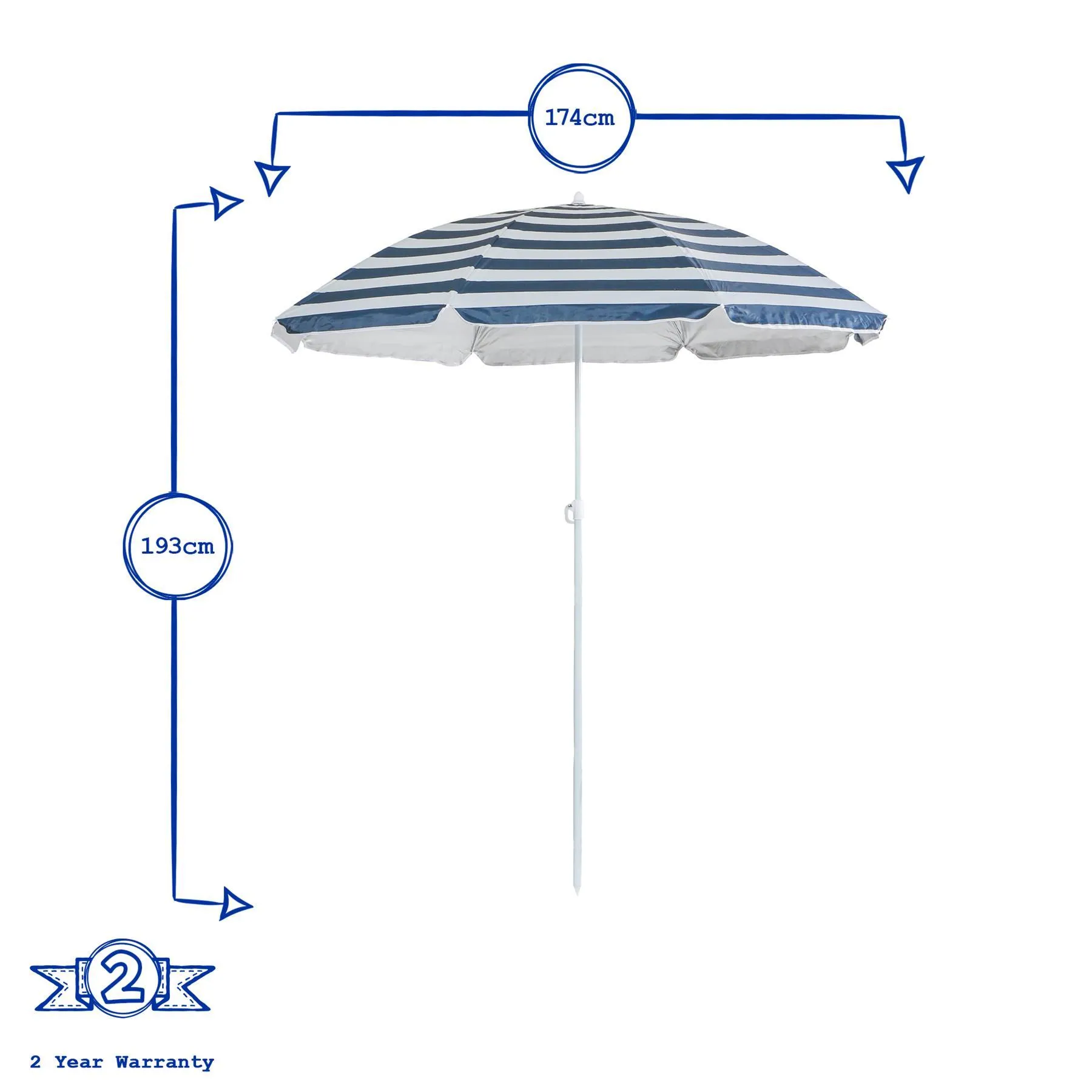 1.74m Metal Beach Parasol - By Harbour Housewares