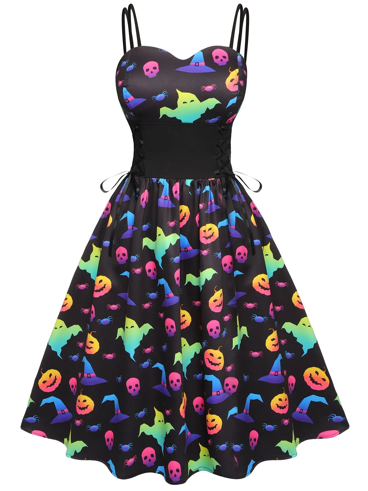 1950s Halloween Colorful Print Strap Dress