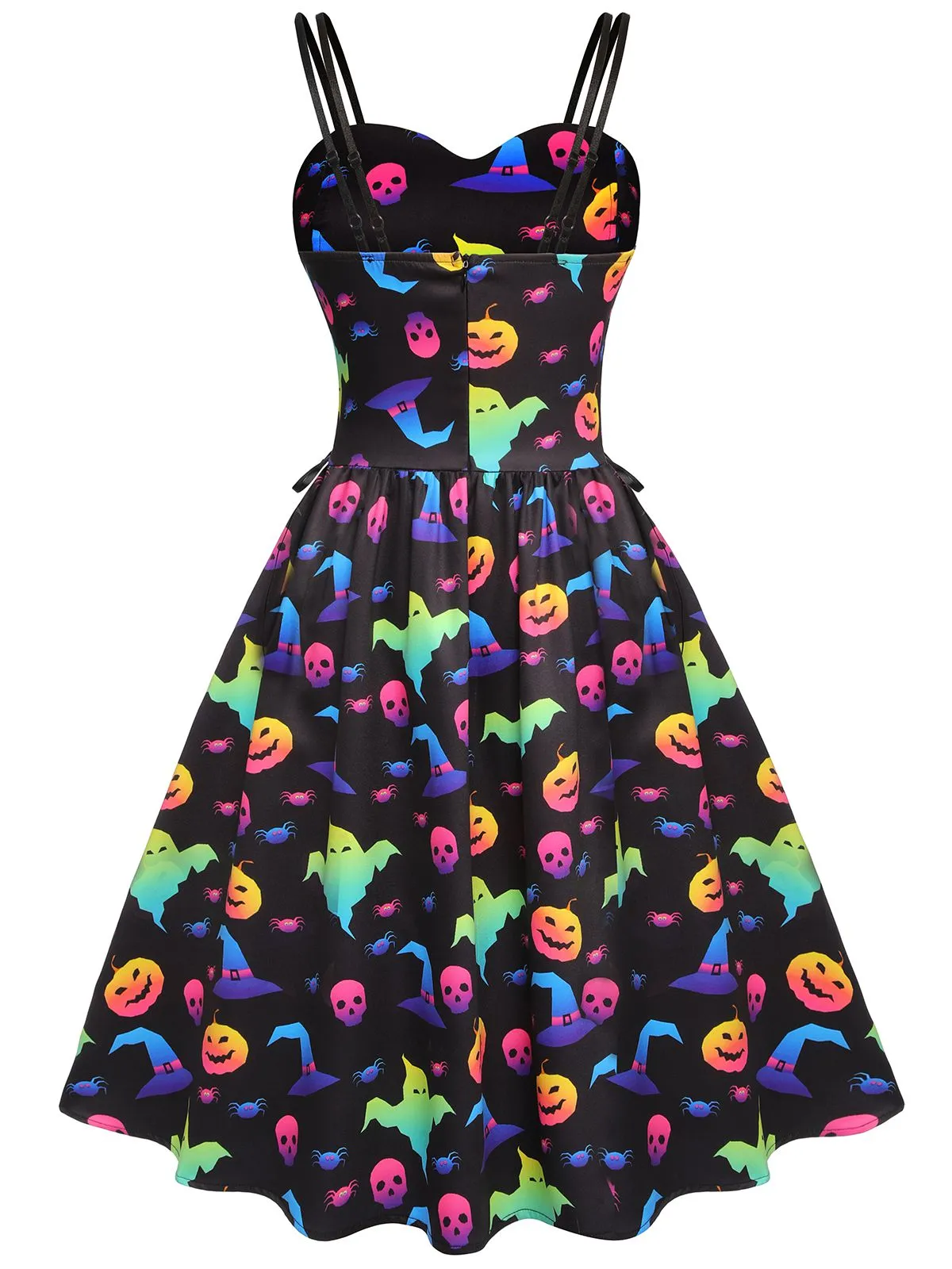 1950s Halloween Colorful Print Strap Dress