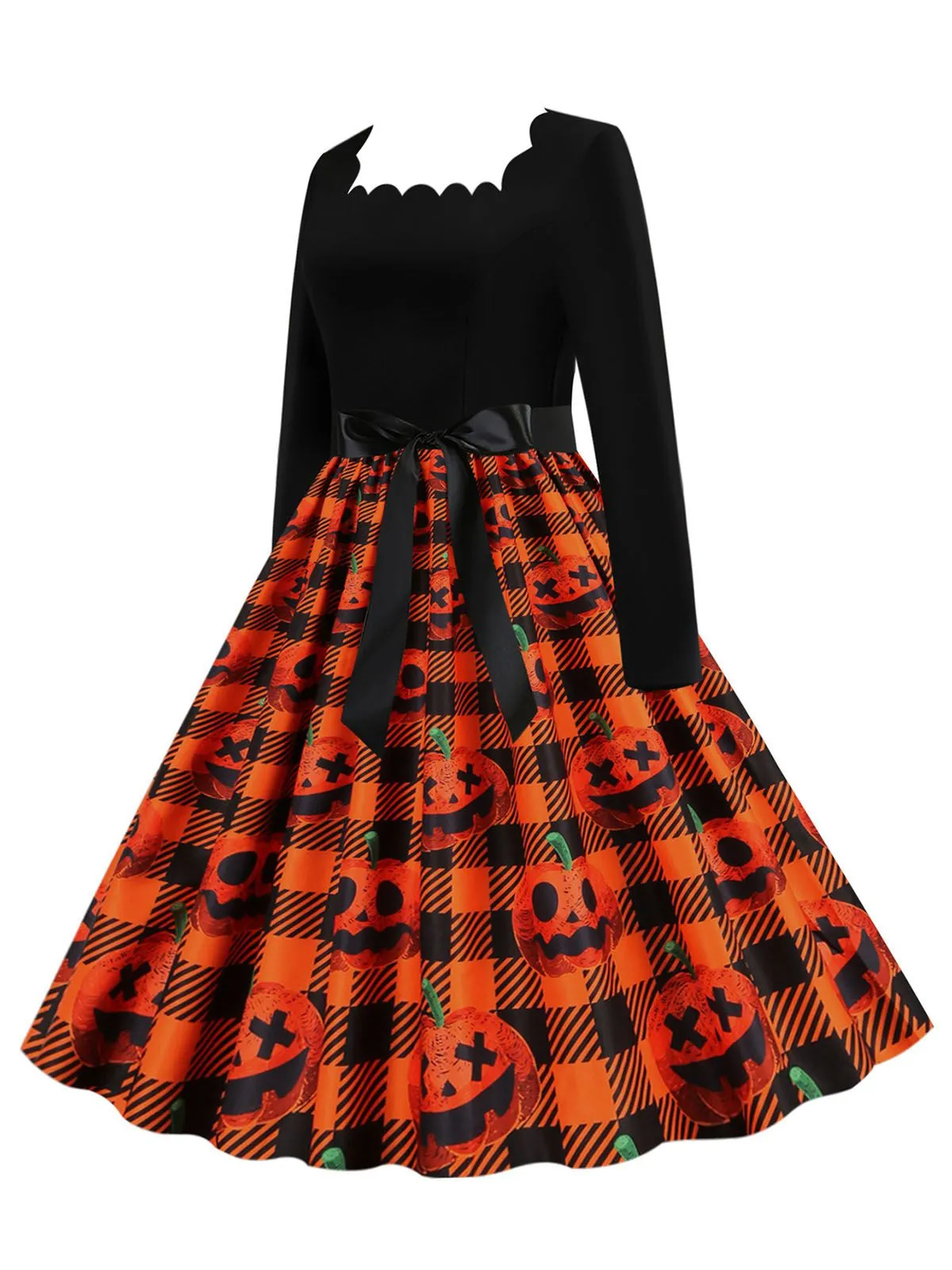 1950s Halloween Patchwork Long Sleeves Dress