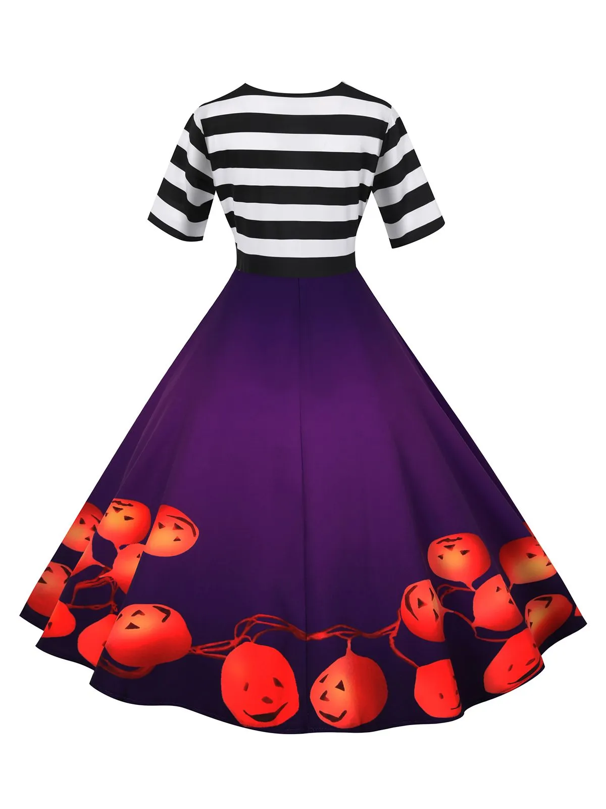 1950s Halloween Pumpkin Striped Patchwork Dress