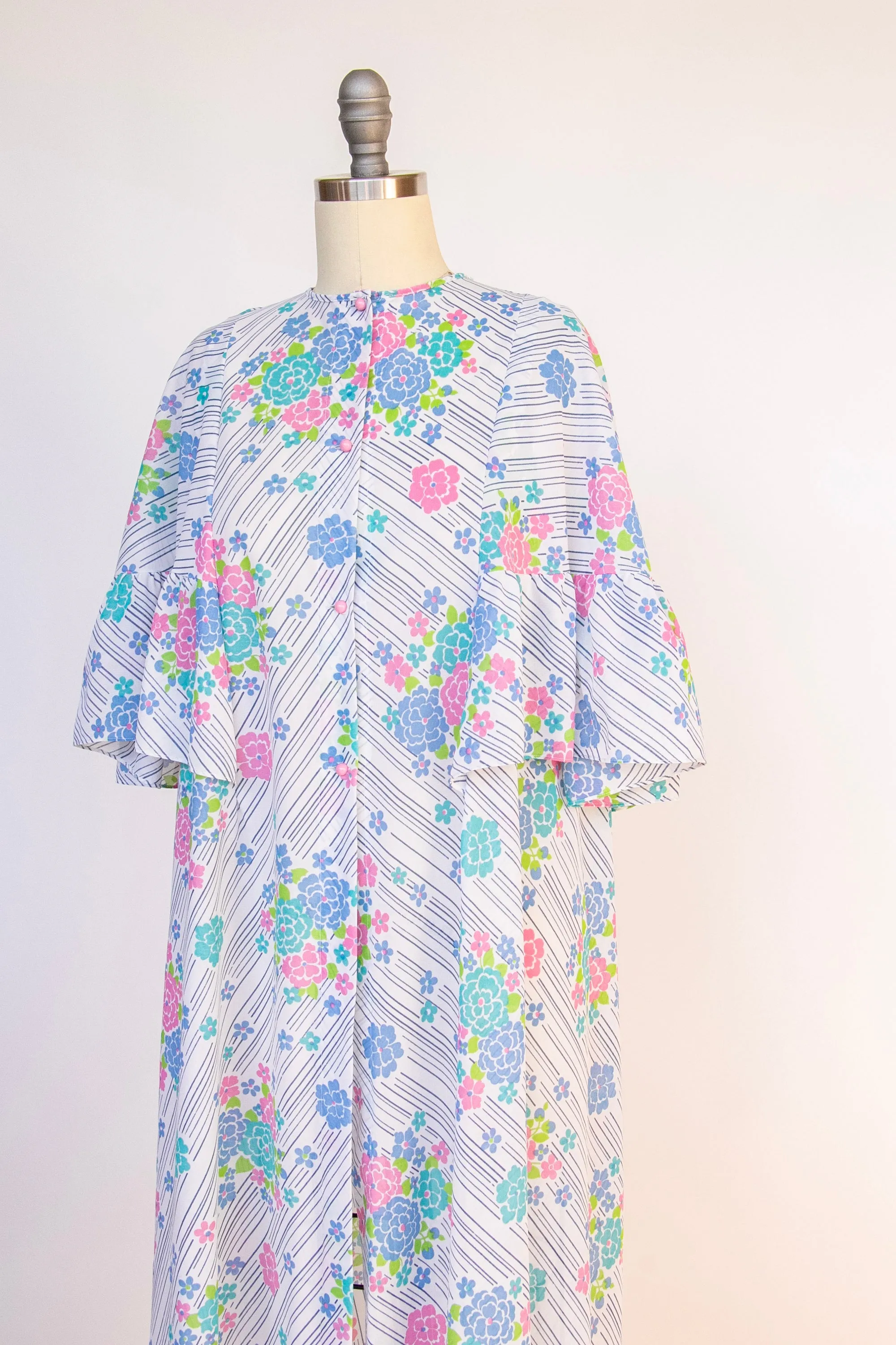 1970s Caftan Robe Loungewear Floral Lingerie Dress M