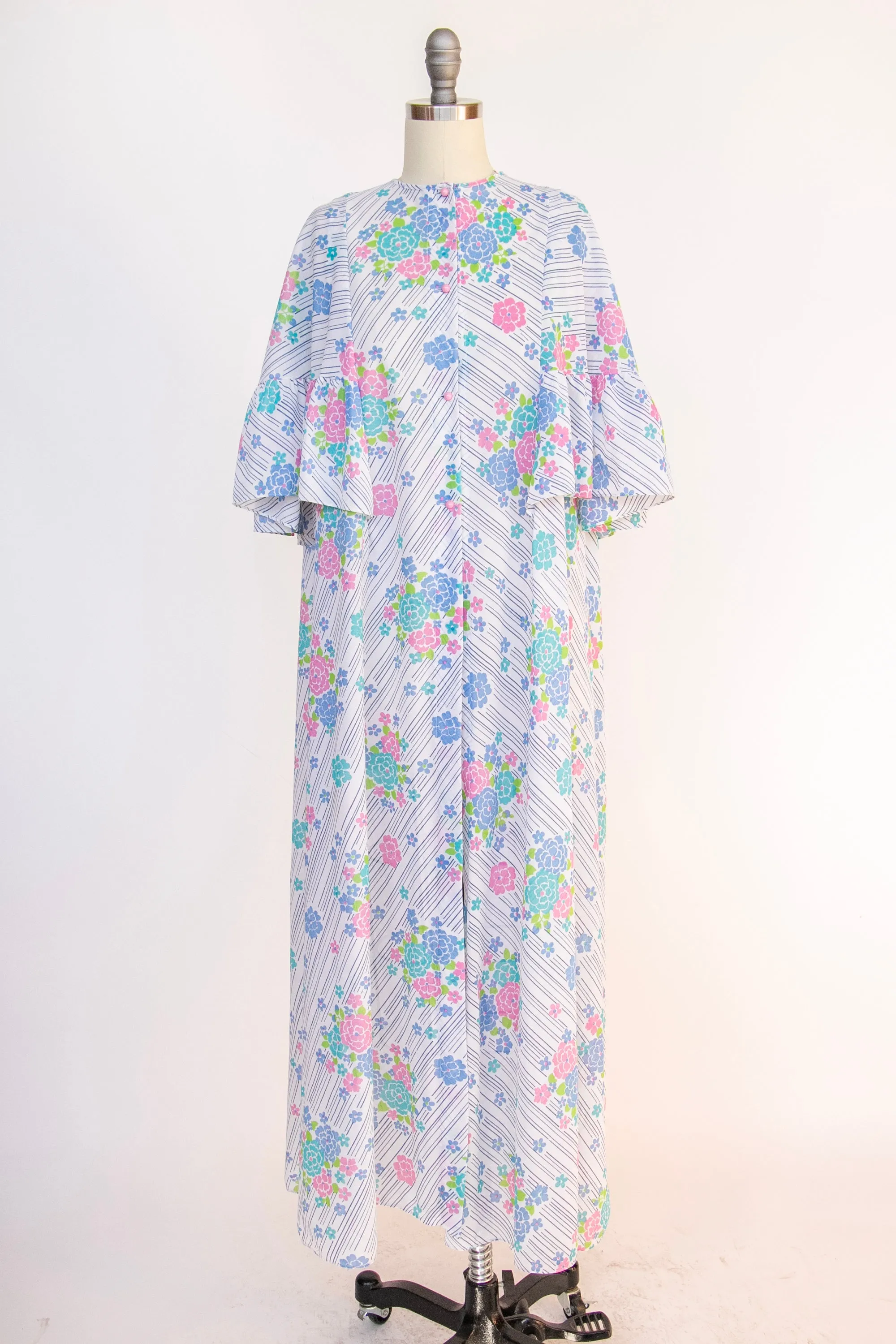 1970s Caftan Robe Loungewear Floral Lingerie Dress M