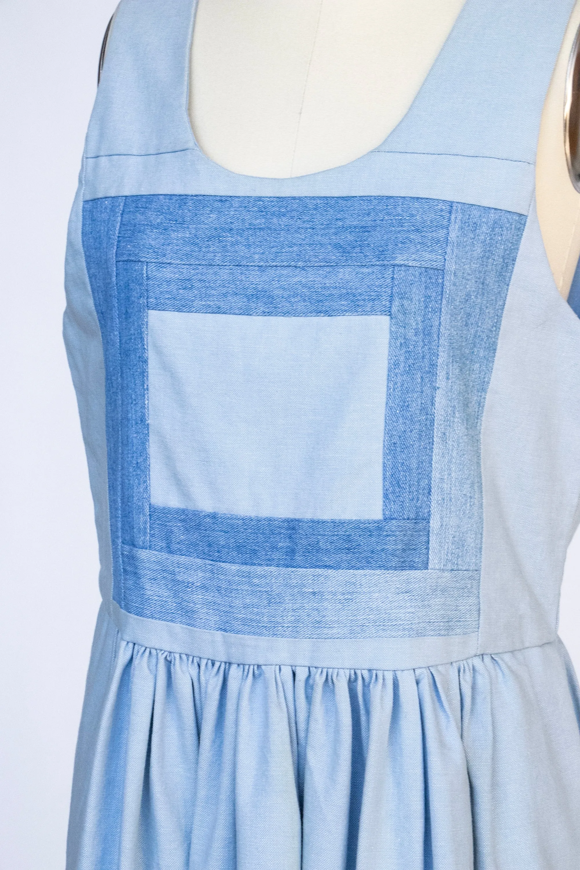 1970s Jumper Dress Denim Cotton Patchwork M