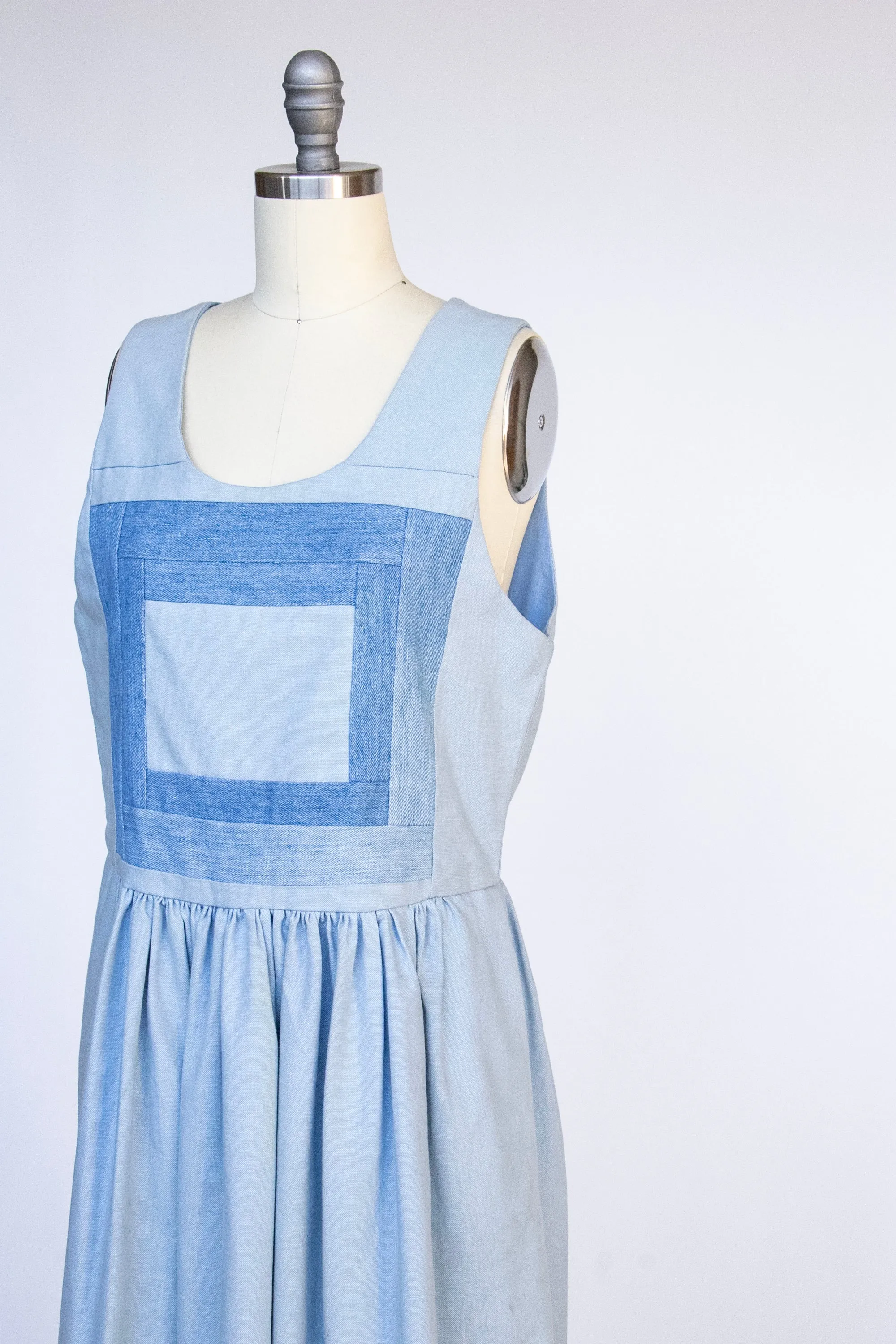 1970s Jumper Dress Denim Cotton Patchwork M