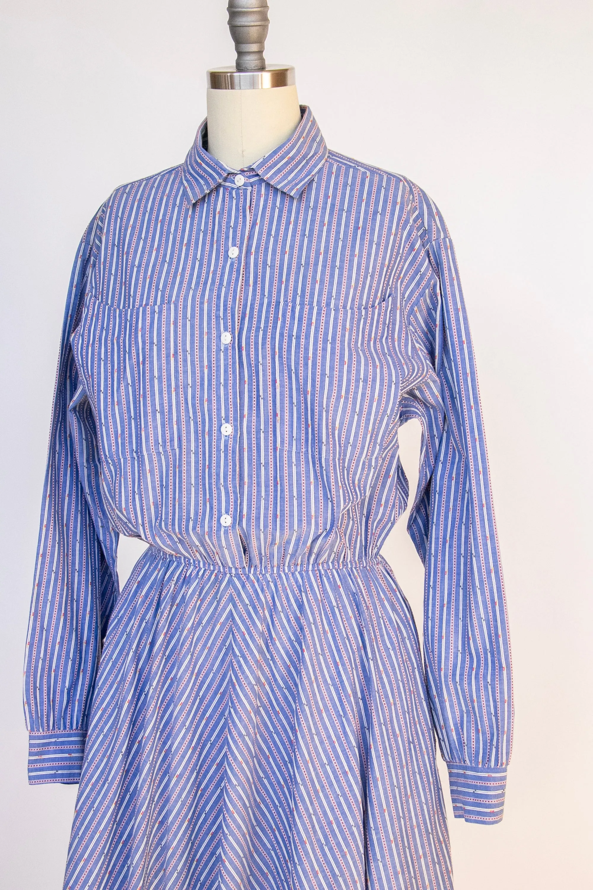 1980s Dress Cotton Full Skirt Shirt Front M