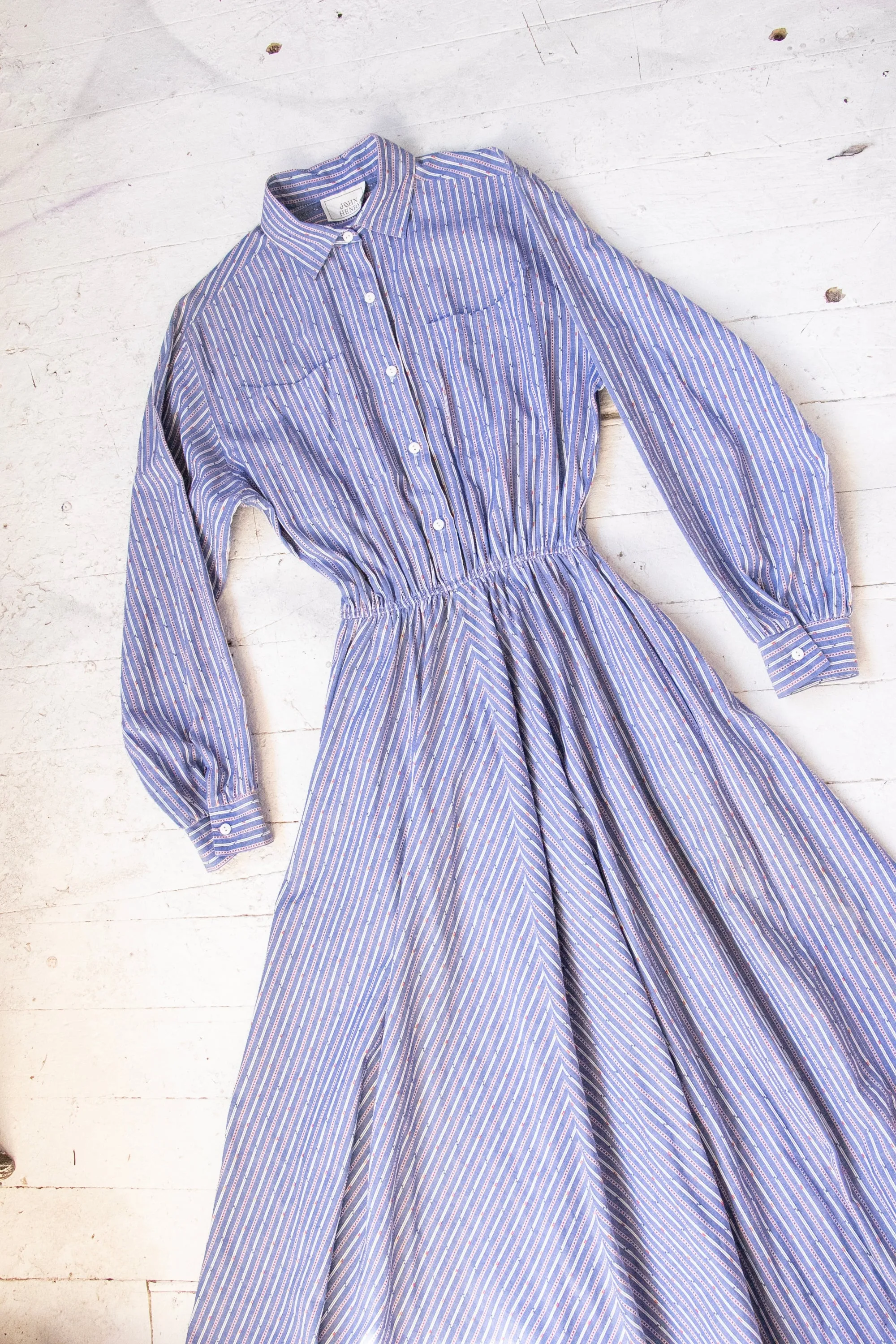 1980s Dress Cotton Full Skirt Shirt Front M