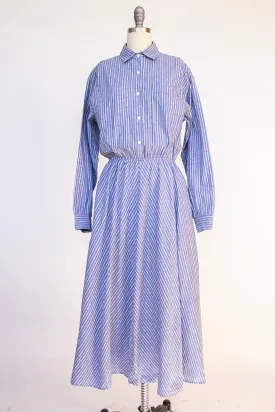 1980s Dress Cotton Full Skirt Shirt Front M