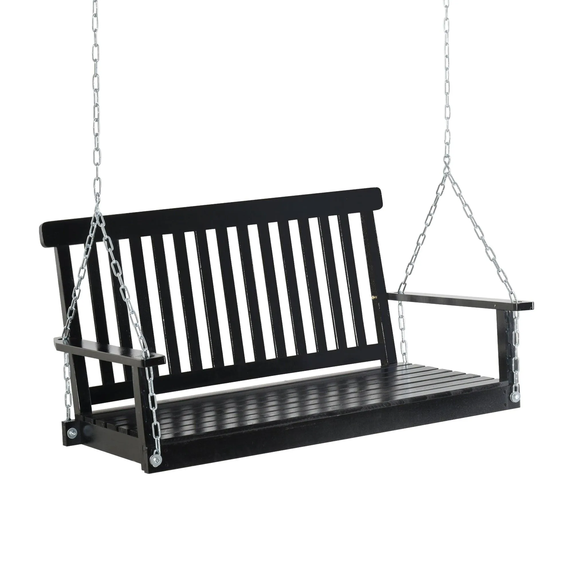 2-Seater Hanging Porch Swing, Slatted Build, 440 lbs Capacity, Black