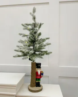 3 FT Snowy Allison Pine Pottable Tree With Nutcracker Base