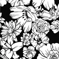 36 x 36 Chelsea Flowers Black Oilcloth Tablecloth