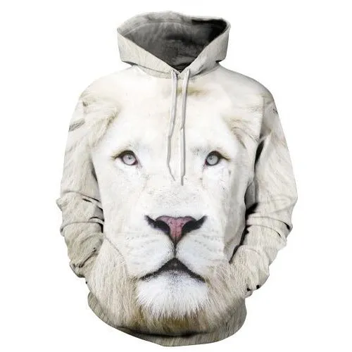 3D White Lion Hoodie