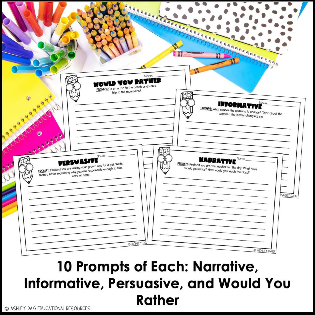 3rd Grade Writing Prompts - Writing Journal Templates | Printable Teacher Resources | Ashley’s Golden Apples