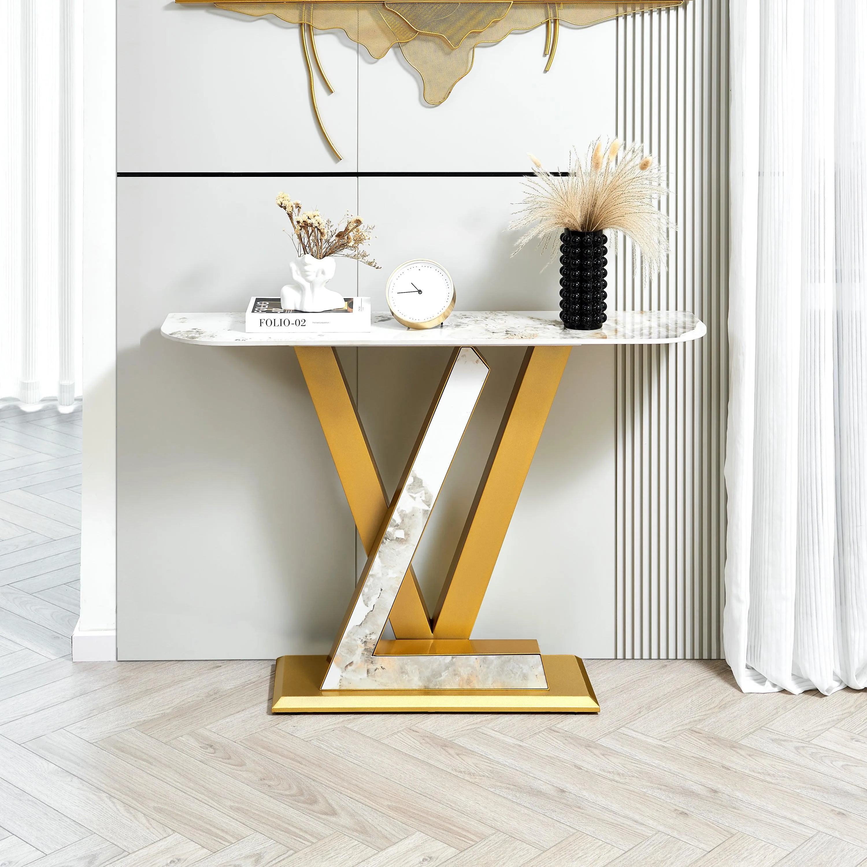 47.2" Modern Console Table, Gold Metal Frame with Adjustable Foot Pads