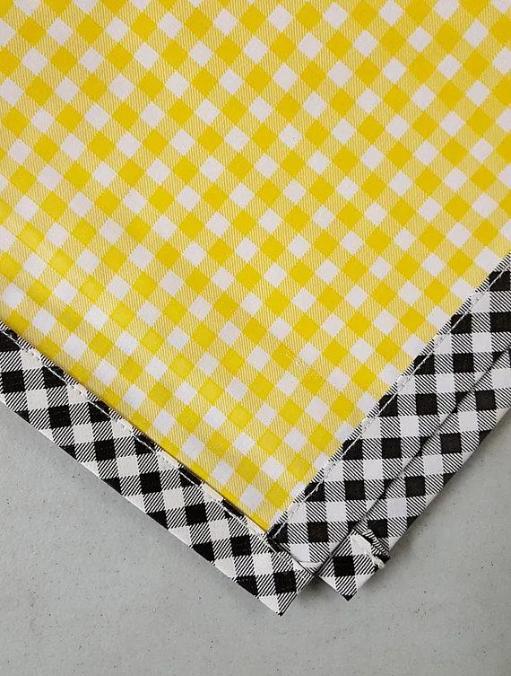 48 x 50 Gingham Yellow Oilcloth Tablecloth with Black Gingham Trim